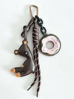 NEW Brown Bear Donut Keychain Charm - Brown Faux Leather